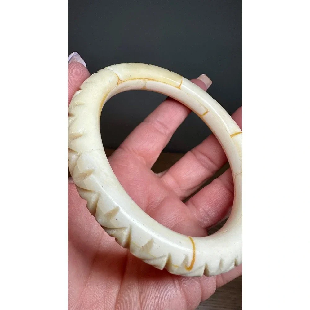 Vintage Carved Wood Resin Bangle Bracelets Lot Stackable Boho Chunky Set 3